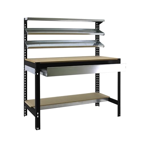 PRORGEAL Werkbank Buffalo mit Frontablage und Schubfach | HxBxT 84x90x61cm | Traglast 400kg | Anthrazit | Werktisch Arbeitstisch Werktisch von PROREGAL