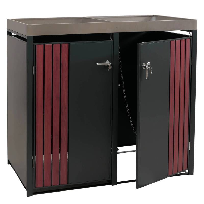 Proregal 2er-Mülltonnenverkleidung Mit Pflanzkasten HxBxT 125x132x84 cm Anthrazit Holzoptik Dunkel Mülltonne 55kg Proregal 2er-Mülltonnenverkleidung Mit Pflanzkasten HxBxT 125x132x84 cm Anthrazit Holzoptik Dunkel Mülltonne 55kg von PROREGAL