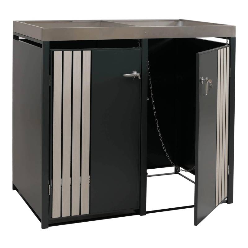 Proregal 2er-Mülltonnenverkleidung Mit Pflanzkasten HxBxT 125x132x84 cm Anthrazit Holzoptik Hell Mülltonne 55kg Proregal 2er-Mülltonnenverkleidung Mit Pflanzkasten HxBxT 125x132x84 cm Anthrazit Holzoptik Hell Mülltonne 55kg von PROREGAL