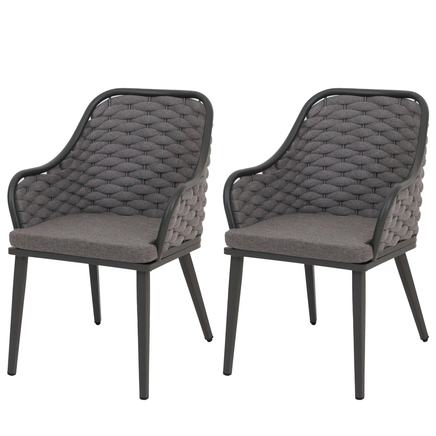 Proregal 2er-Set Aluminium-Gartenstuhl HxBxT 84x59x63 cm Sitzhöhe 46cm Olefin Seilgeflecht Rope Anthrazit Kissen Dunkelgrau Outdoor Stuhl Proregal 2er-Set Aluminium-Gartenstuhl HxBxT 84x59x63 cm Sitzhöhe 46cm Olefin Seilgeflecht Rope Anthrazit Kissen Dunkelgrau Outdoor Stuhl von PROREGAL
