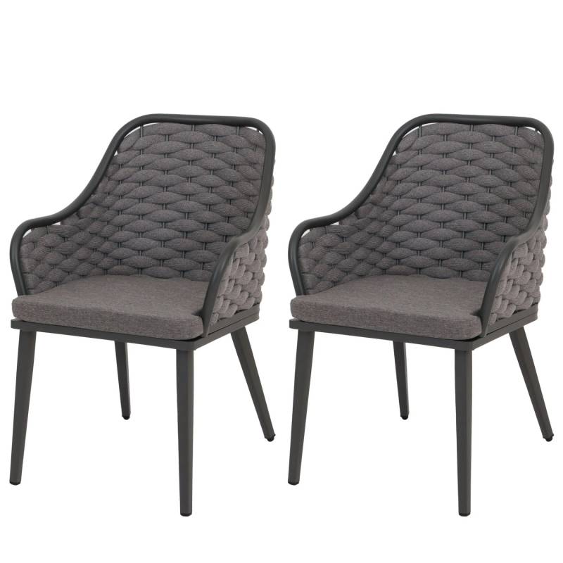 Proregal 2er-Set Aluminium-Gartenstuhl HxBxT 84x59x63 cm Sitzhöhe 46cm Olefin Seilgeflecht Rope Anthrazit Kissen Dunkelgrau Outdoor Stuhl von PROREGAL