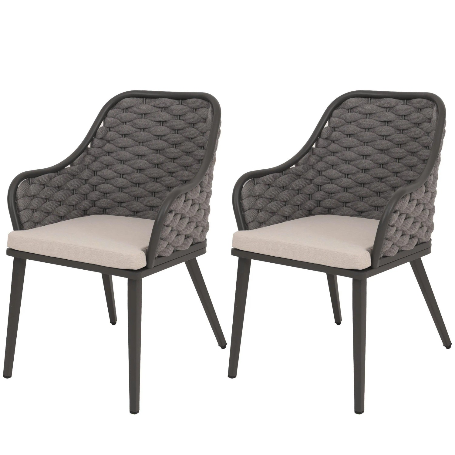 Proregal 2er-Set Aluminium-Gartenstuhl HxBxT 84x59x63 cm Sitzhöhe 46cm Olefin Seilgeflecht Rope Anthrazit Kissen Taupe Outdoor Stuhl Proregal 2er-Set Aluminium-Gartenstuhl HxBxT 84x59x63 cm Sitzhöhe 46cm Olefin Seilgeflecht Rope Anthrazit Kissen Taupe Outdoor Stuhl von PROREGAL