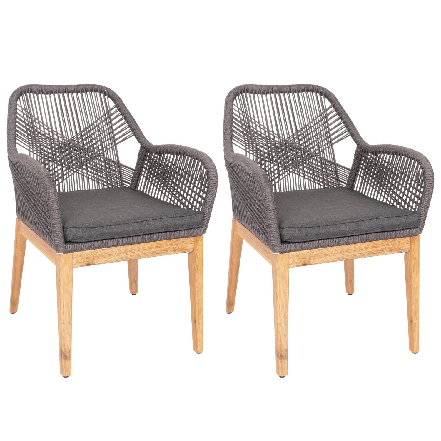 Proregal 2er-Set Gartenstuhl HxBxT 85x58x59 cm Sitzhöhe 47cm Wetterfest Seilgeflecht Holz Akazie Grau Kissen Anthrazit Sessel Outdoor Proregal 2er-Set Gartenstuhl HxBxT 85x58x59 cm Sitzhöhe 47cm Wetterfest Seilgeflecht Holz Akazie Grau Kissen Anthrazit Sessel Outdoor von PROREGAL