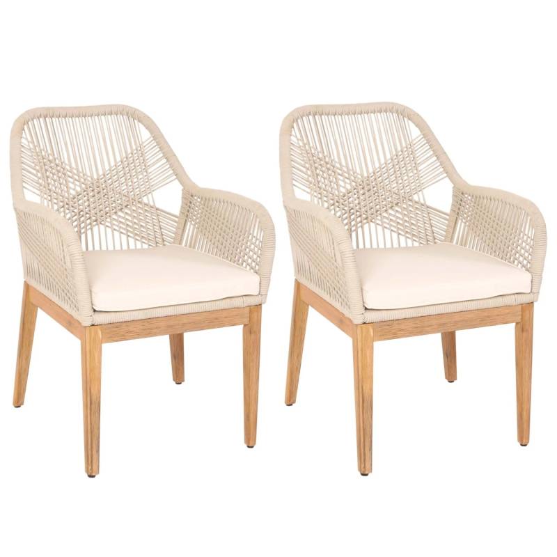 Proregal 2er-Set Gartenstuhl HxBxT 85x58x59 cm Sitzhöhe 47cm Wetterfest Seilgeflecht Rope Holz Akazie Beige Kissen Creme-Weiß Sessel Outdoor Proregal 2er-Set Gartenstuhl HxBxT 85x58x59 cm Sitzhöhe 47cm Wetterfest Seilgeflecht Rope Holz Akazie Beige Kissen Creme-Weiß Sessel Outdoor von PROREGAL