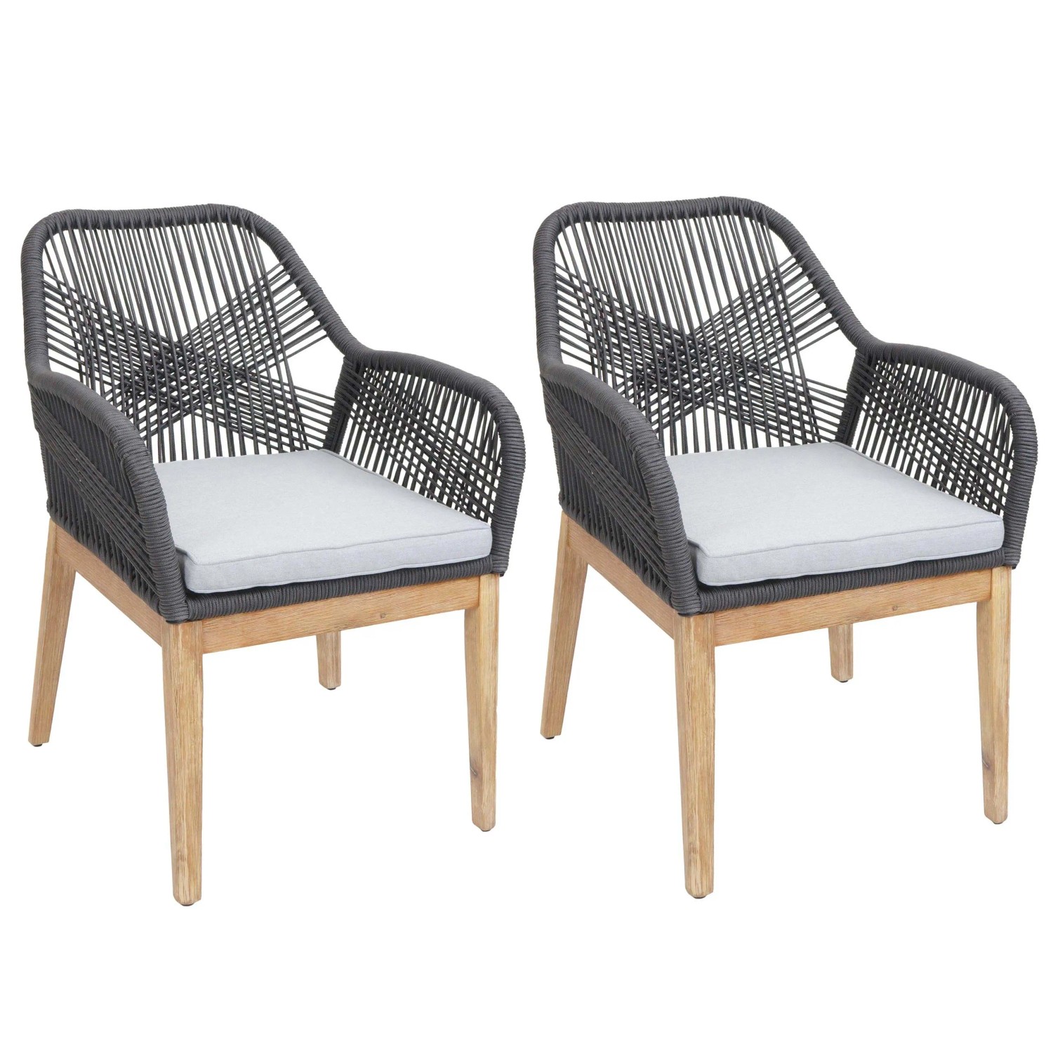 Proregal 2er-Set Gartenstuhl HxBxT 85x58x59 cm Sitzhöhe 47cm Wetterfest Seilgeflecht Rope Holz Akazie Dunkelgrau Kissen Hellgrau Sessel Outdoor Proregal 2er-Set Gartenstuhl HxBxT 85x58x59 cm Sitzhöhe 47cm Wetterfest Seilgeflecht Rope Holz Akazie Dunkelgrau Kissen Hellgrau Sessel Outdoor von PROREGAL