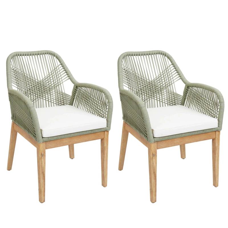 Proregal 2er-Set Gartenstuhl HxBxT 85x58x59 cm Sitzhöhe 47cm Wetterfest Seilgeflecht Rope Holz Akazie Grün Kissen Creme Sessel Outdoor Proregal 2er-Set Gartenstuhl HxBxT 85x58x59 cm Sitzhöhe 47cm Wetterfest Seilgeflecht Rope Holz Akazie Grün Kissen Creme Sessel Outdoor von PROREGAL