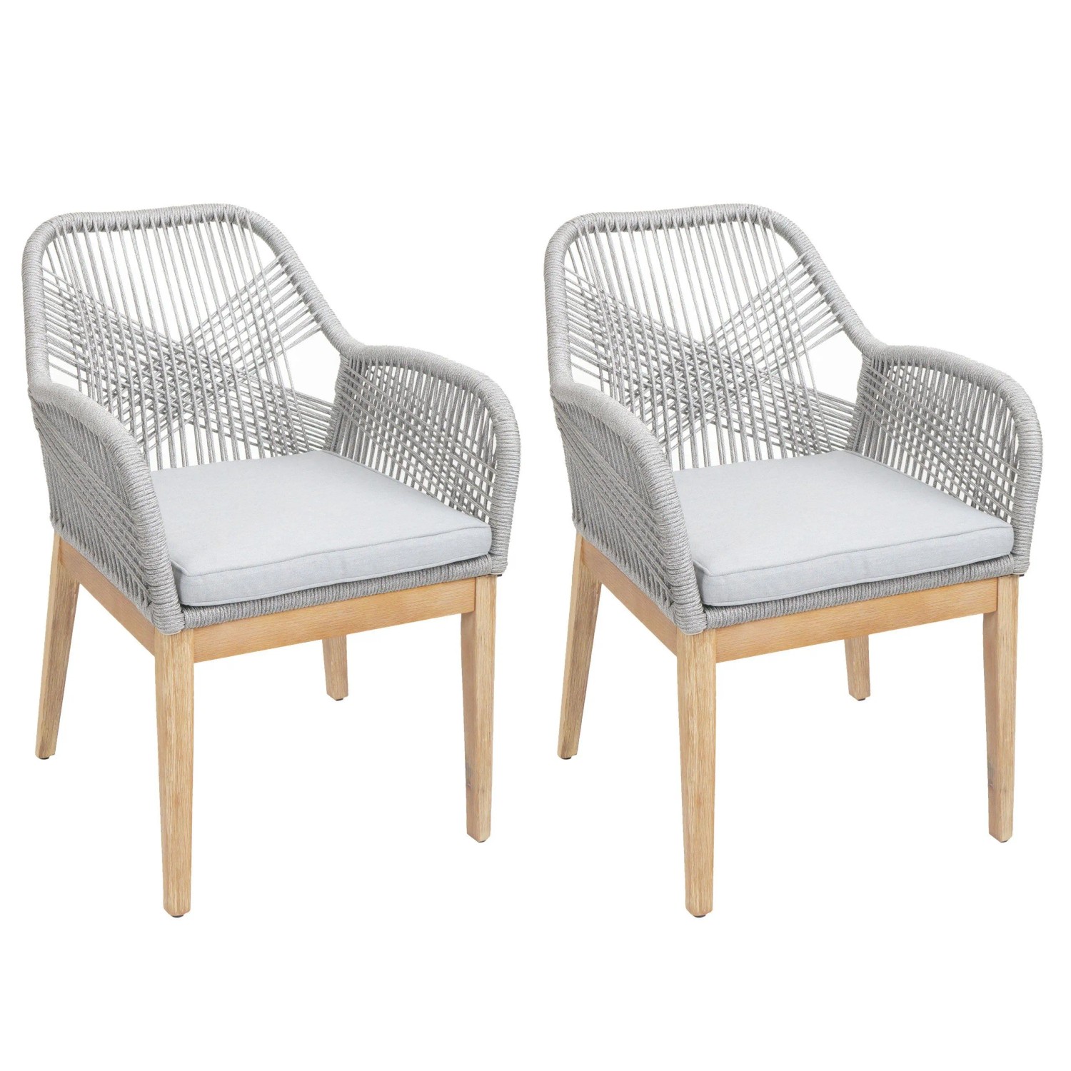 Proregal 2er-Set Gartenstuhl HxBxT 85x58x59 cm Sitzhöhe 47cm Wetterfest Seilgeflecht Rope Holz Akazie Hellgrau Kissen Hellgrau Sessel Outdoor Proregal 2er-Set Gartenstuhl HxBxT 85x58x59 cm Sitzhöhe 47cm Wetterfest Seilgeflecht Rope Holz Akazie Hellgrau Kissen Hellgrau Sessel Outdoor von PROREGAL