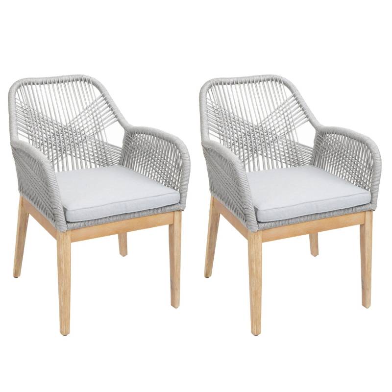 Proregal 2er-Set Gartenstuhl HxBxT 85x58x59 cm Sitzhöhe 47cm Wetterfest Seilgeflecht Rope Holz Akazie Hellgrau Kissen Hellgrau Sessel Outdoor Proregal 2er-Set Gartenstuhl HxBxT 85x58x59 cm Sitzhöhe 47cm Wetterfest Seilgeflecht Rope Holz Akazie Hellgrau Kissen Hellgrau Sessel Outdoor von PROREGAL