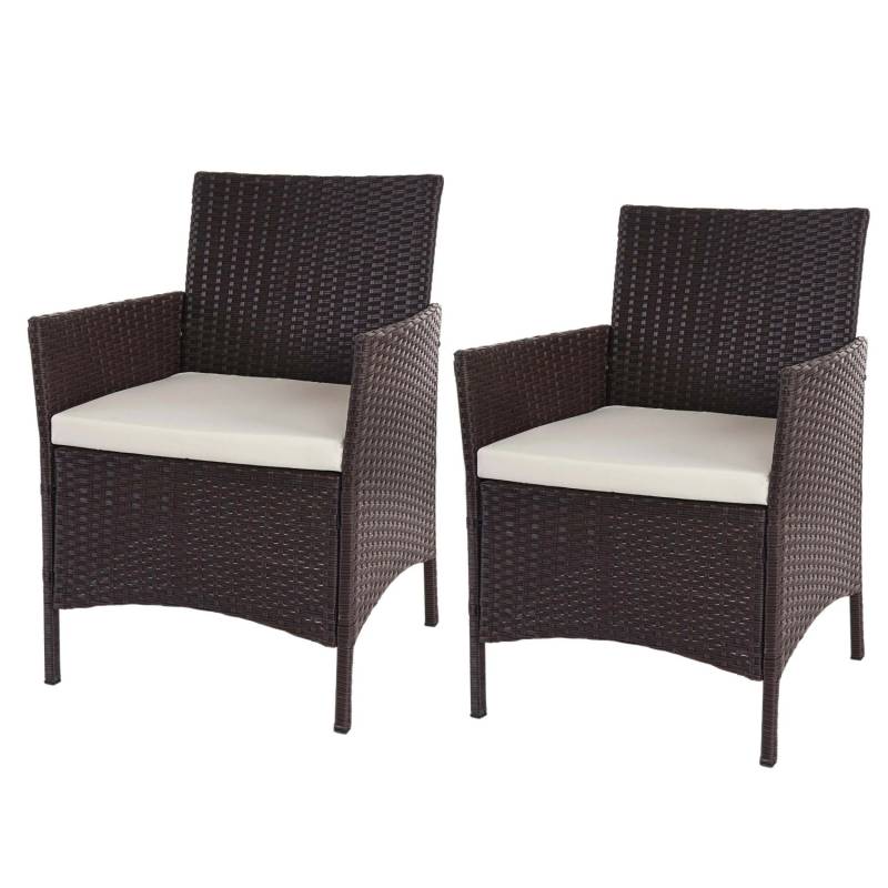 Proregal 2er-Set Poly-Rattan Gartensessel Andi HxBxT 83x59x60 cm Sitzhöhe 47cm Braun-Meliert Kissen Creme Korbsessel von PROREGAL