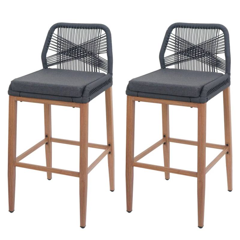 Proregal 2er-Set Rope-Barhocker HxBxT 101x45x50 cm Sitzhöhe 76cm Anthrazit Kissen Dunkelgrau Outdoor Sitzpolster Seilgeflecht Metall Holz-Optik von PROREGAL