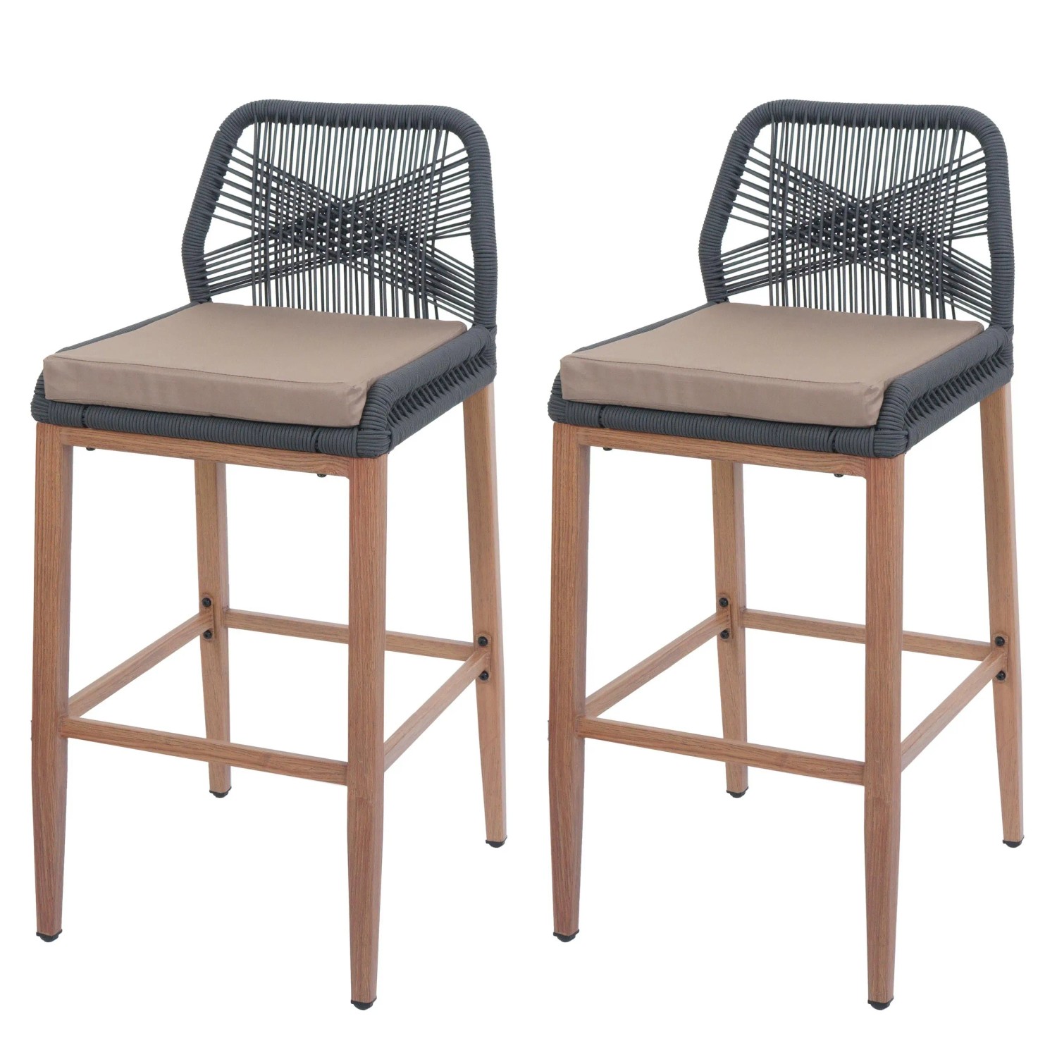 Proregal 2er-Set Rope-Barhocker HxBxT 101x45x50 cm Sitzhöhe 76cm Anthrazit Kissen Taupe Outdoor Sitzpolster Seilgeflecht Metall Holz-Optik Proregal 2er-Set Rope-Barhocker HxBxT 101x45x50 cm Sitzhöhe 76cm Anthrazit Kissen Taupe Outdoor Sitzpolster Seilgeflecht Metall Holz-Optik von PROREGAL