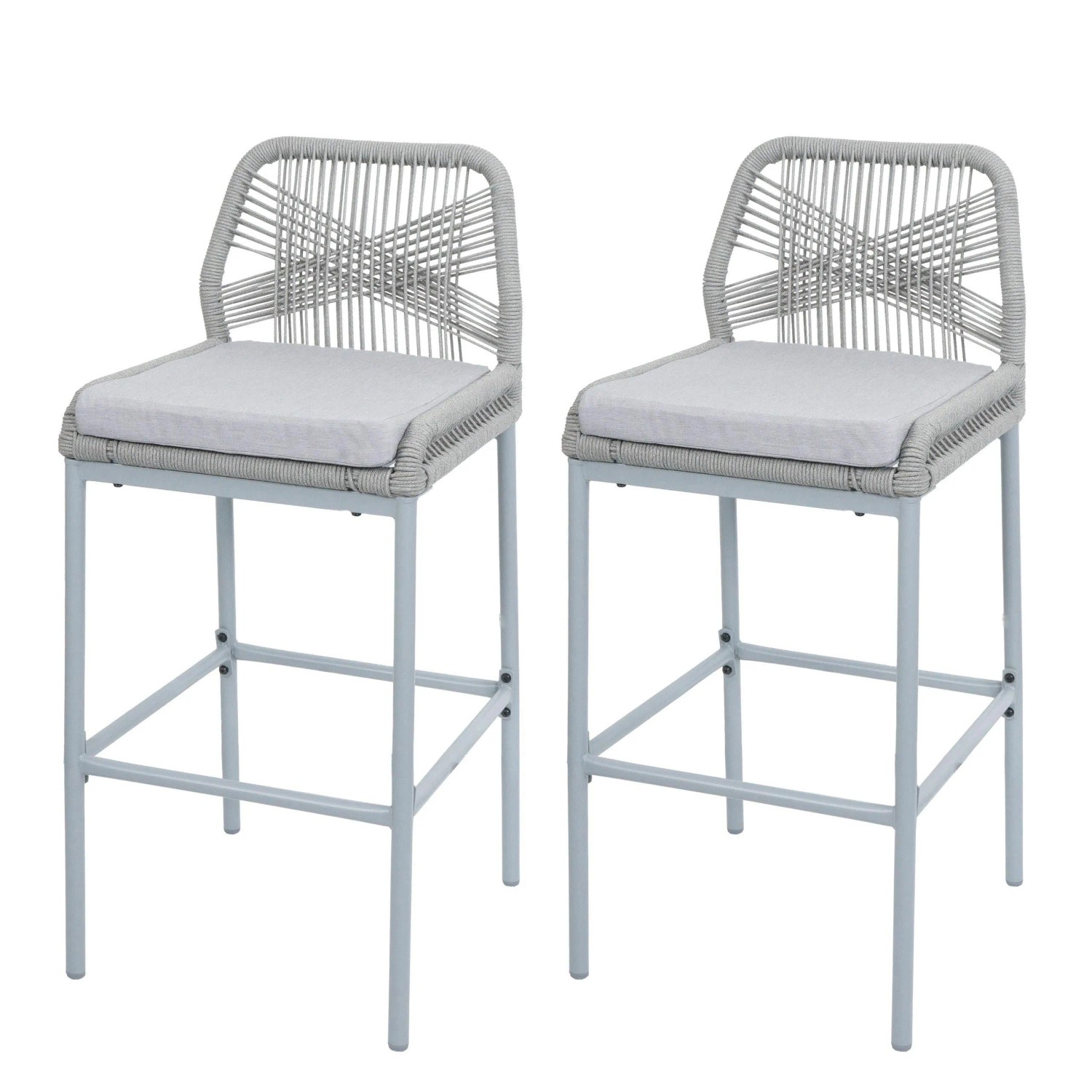 Proregal 2er-Set Rope-Barhocker HxBxT 101x45x52 cm Sitzhöhe 76cm Hellgrau Kissen Hellgrau Outdoor Sitzpolster Seilgeflecht Metall Proregal 2er-Set Rope-Barhocker HxBxT 101x45x52 cm Sitzhöhe 76cm Hellgrau Kissen Hellgrau Outdoor Sitzpolster Seilgeflecht Metall von PROREGAL