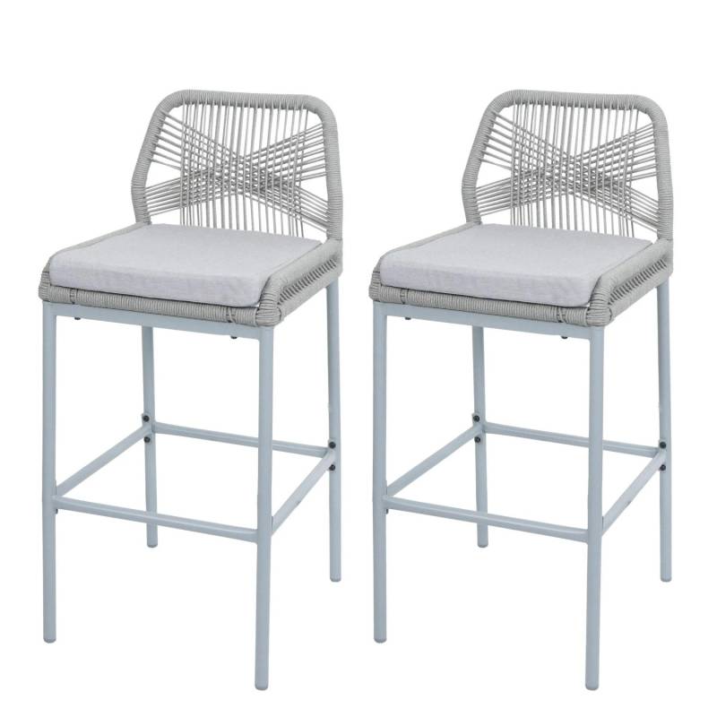 Proregal 2er-Set Rope-Barhocker HxBxT 101x45x52 cm Sitzhöhe 76cm Hellgrau Kissen Hellgrau Outdoor Sitzpolster Seilgeflecht Metall von PROREGAL