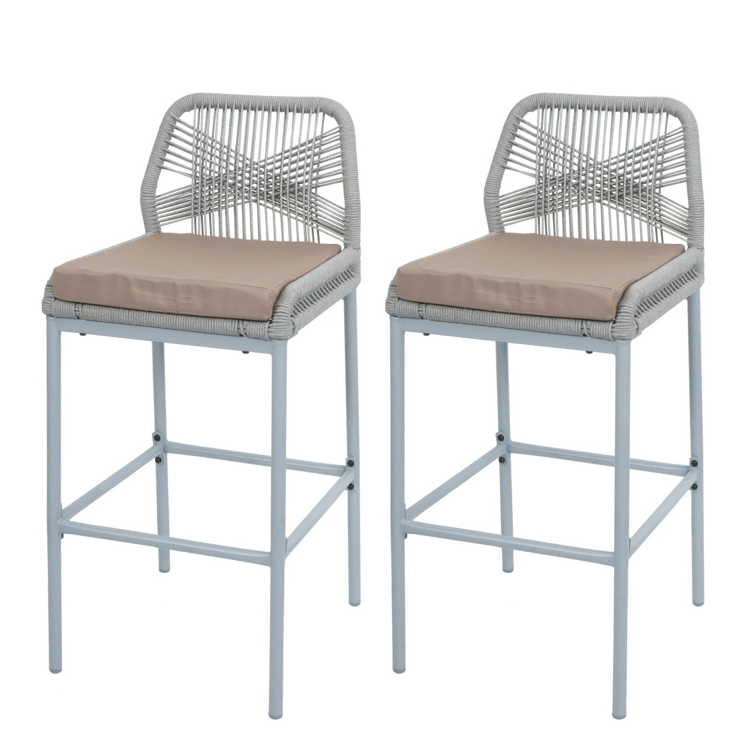 Proregal 2er-Set Rope-Barhocker HxBxT 101x45x52 cm Sitzhöhe 76cm Hellgrau Kissen Taupe Outdoor Sitzpolster Seilgeflecht Metall Proregal 2er-Set Rope-Barhocker HxBxT 101x45x52 cm Sitzhöhe 76cm Hellgrau Kissen Taupe Outdoor Sitzpolster Seilgeflecht Metall von PROREGAL