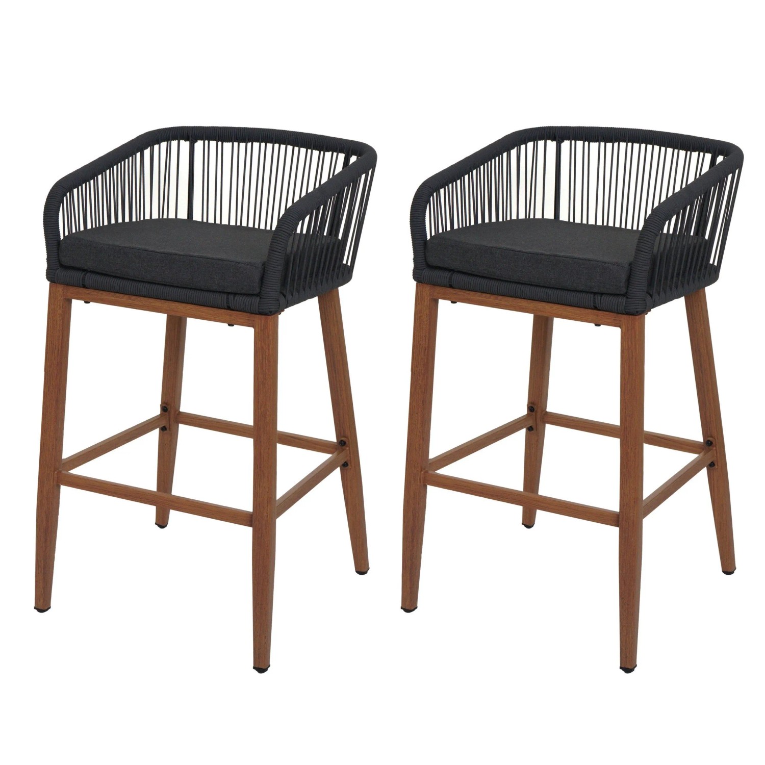 Proregal 2er-Set Rope-Barhocker HxBxT 92x51x53 cm Sitzhöhe 76cm Anthrazit Kissen Dunkelgrau Outdoor Sitzpolster Seilgeflecht Metall Holz-Optik Proregal 2er-Set Rope-Barhocker HxBxT 92x51x53 cm Sitzhöhe 76cm Anthrazit Kissen Dunkelgrau Outdoor Sitzpolster Seilgeflecht Metall Holz-Optik von PROREGAL