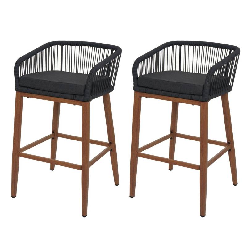 Proregal 2er-Set Rope-Barhocker HxBxT 92x51x53 cm Sitzhöhe 76cm Anthrazit Kissen Dunkelgrau Outdoor Sitzpolster Seilgeflecht Metall Holz-Optik von PROREGAL