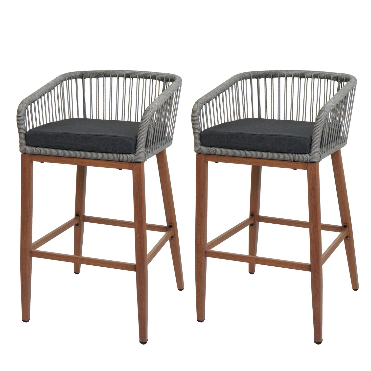 Proregal 2er-Set Rope-Barhocker HxBxT 92x51x53 cm Sitzhöhe 76cm Hellgrau Kissen Dunkelgrau Outdoor Sitzpolster Seilgeflecht Metall Holz-Optik Proregal 2er-Set Rope-Barhocker HxBxT 92x51x53 cm Sitzhöhe 76cm Hellgrau Kissen Dunkelgrau Outdoor Sitzpolster Seilgeflecht Metall Holz-Optik von PROREGAL
