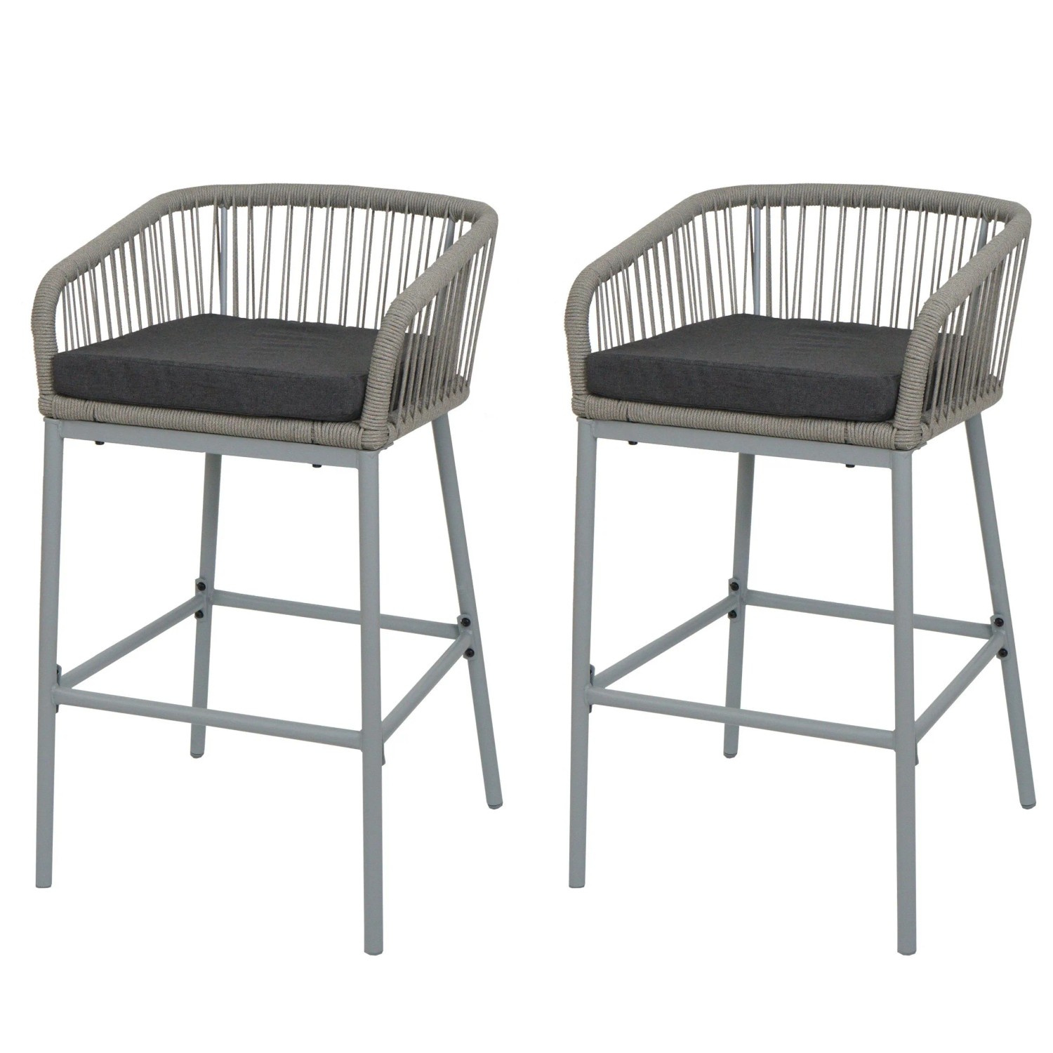 Proregal 2er-Set Rope-Barhocker HxBxT 92x51x53 cm Sitzhöhe 76cm Outdoor Sitzpolster Seilgeflecht Metall Hellgrau Kissen Dunkelgrau Tresenhocker Proregal 2er-Set Rope-Barhocker HxBxT 92x51x53 cm Sitzhöhe 76cm Outdoor Sitzpolster Seilgeflecht Metall Hellgrau Kissen Dunkelgrau Tresenhocker von PROREGAL