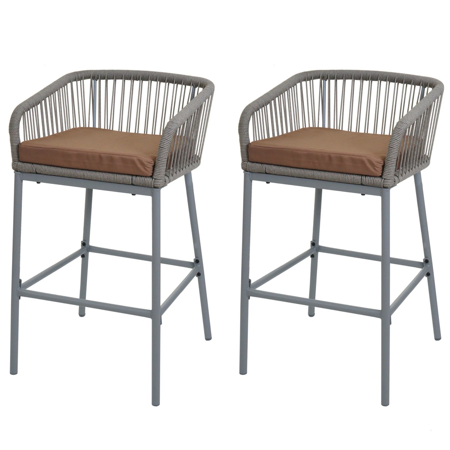 Proregal 2er-Set Rope-Barhocker HxBxT 92x51x53 cm Sitzhöhe 76cm Outdoor Sitzpolster Seilgeflecht Metall Hellgrau Kissen Taupe Tresenhocker Proregal 2er-Set Rope-Barhocker HxBxT 92x51x53 cm Sitzhöhe 76cm Outdoor Sitzpolster Seilgeflecht Metall Hellgrau Kissen Taupe Tresenhocker von PROREGAL