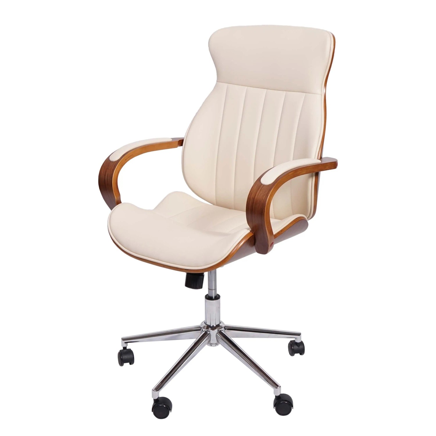 Proregal Bürostuhl HxBxT 109x63x64 cm Sitzhöhe 46cm Bugholz Walnuss-Optik Kunstleder Creme Schreibtischstuhl Drehstuhl Chefsessel Proregal Bürostuhl HxBxT 109x63x64 cm Sitzhöhe 46cm Bugholz Walnuss-Optik Kunstleder Creme Schreibtischstuhl Drehstuhl Chefsessel von PROREGAL