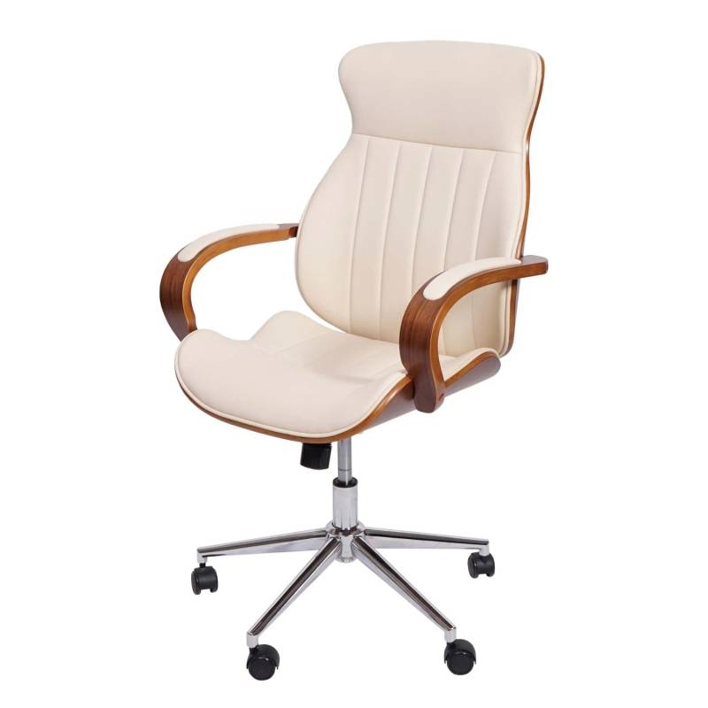 Proregal Bürostuhl HxBxT 109x63x64 cm Sitzhöhe 46cm Bugholz Walnuss-Optik Kunstleder Creme Schreibtischstuhl Drehstuhl Chefsessel Proregal Bürostuhl HxBxT 109x63x64 cm Sitzhöhe 46cm Bugholz Walnuss-Optik Kunstleder Creme Schreibtischstuhl Drehstuhl Chefsessel von PROREGAL