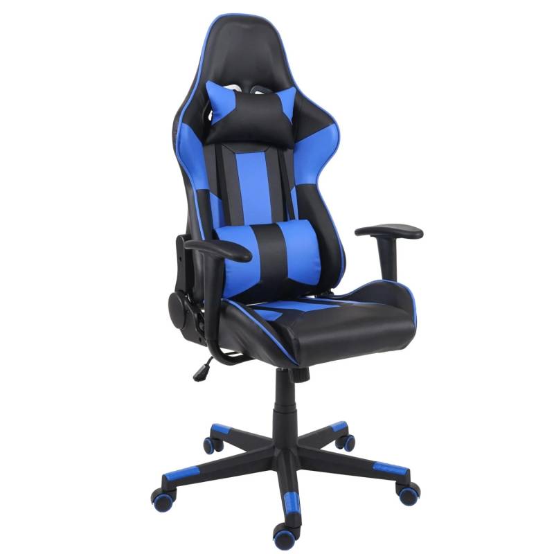 Proregal Bürostuhl HxBxT 136x67x69 cm Sitzhöhe 46cm Kunstleder Schwarz/Blau Schreibtischstuhl Gamingstuhl Chefsessel Drehstuhl von PROREGAL
