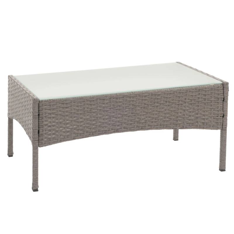 Proregal Poly-Rattan Gartentisch Andi HxBxT 38x79x48 cm Grau Beistelltisch Tisch Mit Glasplatte von PROREGAL