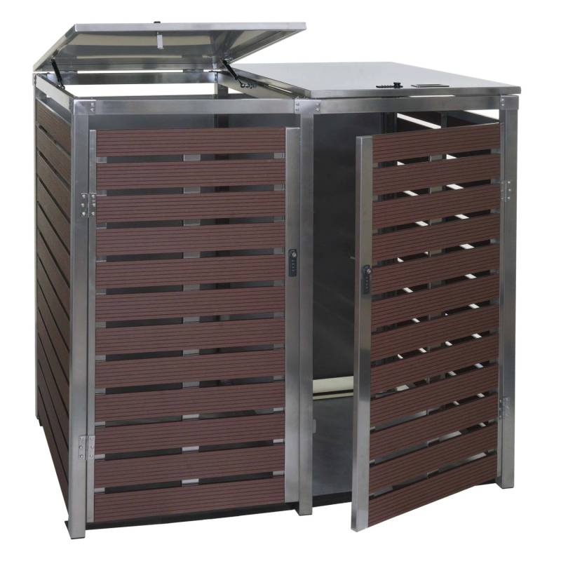 Proregal XL 2er/4er Mülltonnenverkleidung HxBxT 117x144x102 cm Walnuss-Holzoptik Mülltonnenbox Mülltonnenabdeckung WPC Edelstahl 88kg Proregal XL 2er/4er Mülltonnenverkleidung HxBxT 117x144x102 cm Walnuss-Holzoptik Mülltonnenbox Mülltonnenabdeckung WPC Edelstahl 88kg von PROREGAL