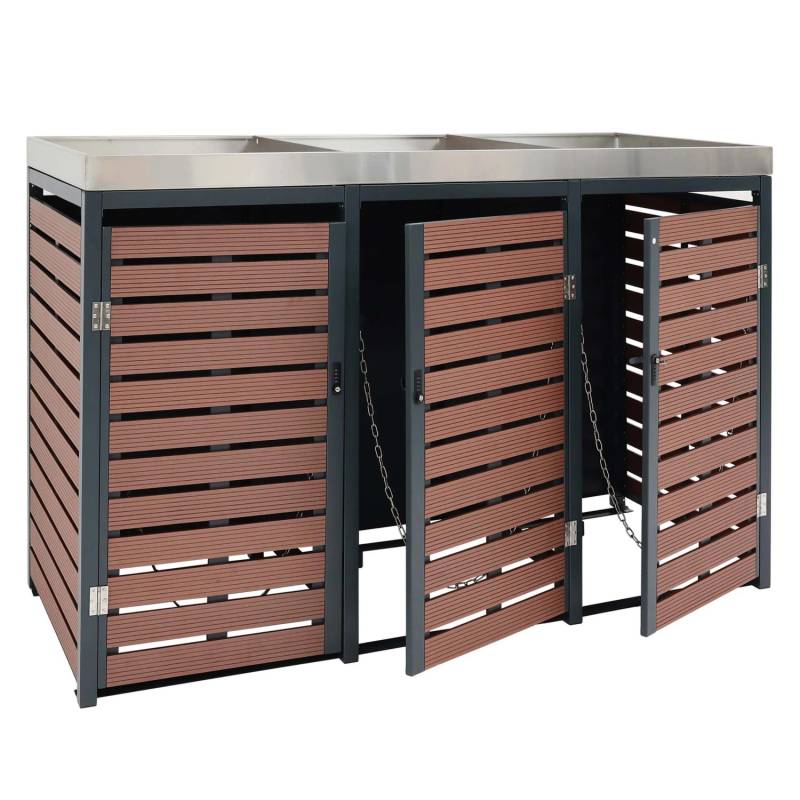 Proregal XL 2er-/4er-Mülltonnenverkleidung Mit Pflanzkasten HxBxT 124x146x102 cm Walnuss-Holzoptik Mülltonne WPC Metall 90kg von PROREGAL