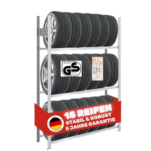 Reifenregal TIRE PRO Made in Germany | HxBxT 200x130x43cm | 3 Ebenen | 150kg Fachlast | Bis zu 6 Reifen pro Ebene | Verzinkt | Reifenständer Garagenregal von PROREGAL