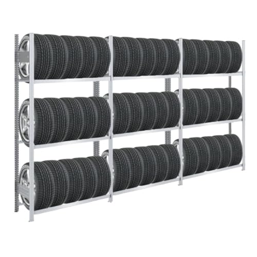 Reifenregal TIRE PRO Made in Germany | HxBxT 200x300x43cm | 3 Ebenen | 150kg Fachlast | Bis zu 15 Reifen pro Ebene | Verzinkt | Reifenständer Garagenregal von PROREGAL