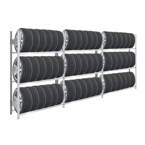 Reifenregal TIRE PRO Made in Germany | HxBxT 200x390x43cm | 3 Ebenen | 150kg Fachlast | Bis zu 18 Reifen pro Ebene | Verzinkt | Reifenständer Garagenregal von PROREGAL