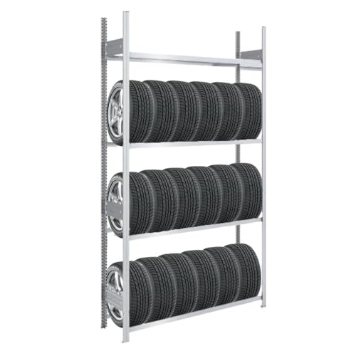 Reifenregal TIRE PRO Made in Germany | HxBxT 250x130x43cm | 4 Ebenen | 150kg Fachlast | Bis zu 6 Reifen pro Ebene | Verzinkt | Reifenständer Garagenregal von PROREGAL