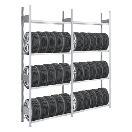 Reifenregal TIRE PRO Made in Germany | HxBxT 250x200x43cm | 4 Ebenen | 150kg Fachlast | Bis zu 10 Reifen pro Ebene | Verzinkt | Reifenständer Garagenregal von PROREGAL