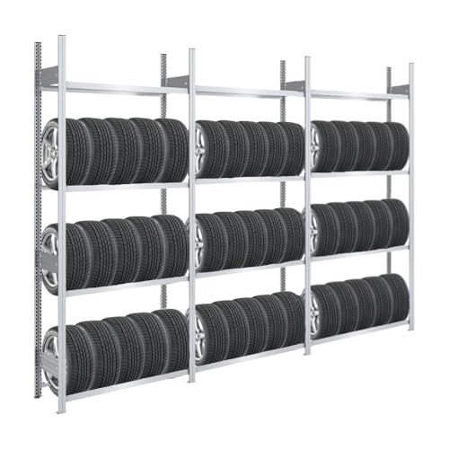 Reifenregal TIRE PRO Made in Germany | HxBxT 250x300x43cm | 4 Ebenen | 150kg Fachlast | Bis zu 15 Reifen pro Ebene | Verzinkt | Reifenständer Garagenregal von PROREGAL