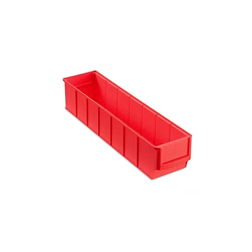 Rote Industriebox 400 S | HxBxT 8,1x9,1x40cm | 2,2 Liter| Sichtlagerkasten, Sortimentskasten, Sortimentsbox, Kleinteilebox von PROREGAL