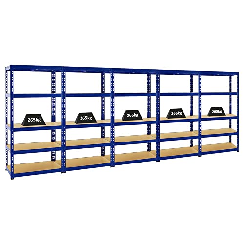 PROREGAL Spar Deal | 5er Set Schwerlastregal Tiger Blau | HxBxT 180x90x45 cm | Fachlast 265kg Kellerregal Lagerregal Metallregal von PROREGAL