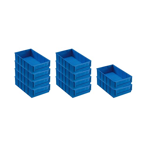 SparSet 10x Blaue Industriebox 300 B | HxBxT 8,1x18,3x30cm | 3,4 Liter | Sichtlagerkasten, Sortimentskasten, Sortimentsbox, Kleinteilebox von PROREGAL