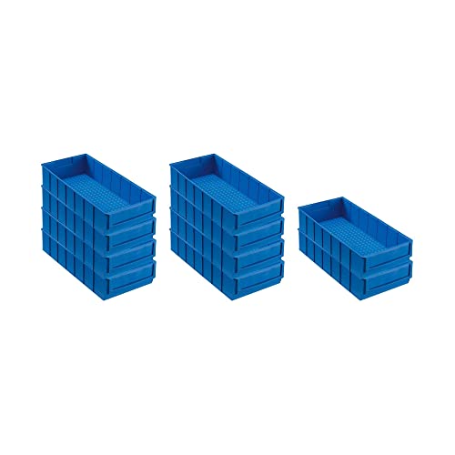 SparSet 10x Blaue Industriebox 400 B | HxBxT 8,1x18,3x40cm | 4,7 Liter | Sichtlagerkasten, Sortimentskasten, Sortimentsbox, Kleinteilebox von PROREGAL