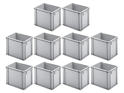 SparSet 10x Eurobehälter mit geschlossenem Griff | HxBxT 32x30x40cm | 29 Liter | Grau | Eurobox, Transportbox, Transportbehälter, Stapelbehälter von PROREGAL