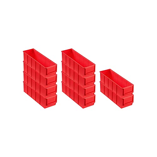 SparSet 10x Rote Industriebox 300 S | HxBxT 8,1x9,1x30cm | 1,6 Liter | Sichtlagerkasten, Sortimentskasten, Sortimentsbox, Kleinteilebox von PROREGAL