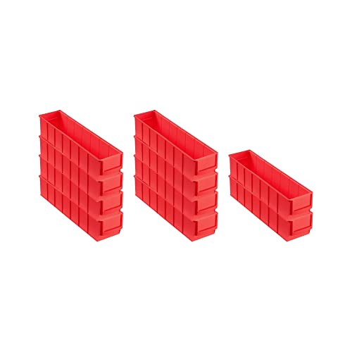 SparSet 10x Rote Industriebox 400 S | HxBxT 8,1x9,1x40cm | 2,2 Liter | Sichtlagerkasten, Sortimentskasten, Sortimentsbox, Kleinteilebox von PROREGAL