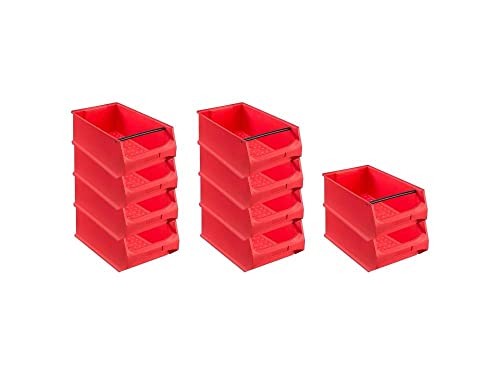 SparSet 10x Rote Sichtlagerbox 5.1 mit Griffstange | HxBxT 20x30x50cm | 21,8 Liter | Sichtlagerbehälter, Sichtlagerkasten, Sichtlagerkastensortiment, Sortierbehälter von PROREGAL