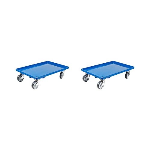 SparSet 2X Transportroller für Euroboxen 60x40cm mit Gummiräder blau | Geschlossenes Deck | 4 Lenkrollen | Traglast 300kg | Kistenroller Logistikroller Rollwagen Profi-Fahrgestell von PROREGAL