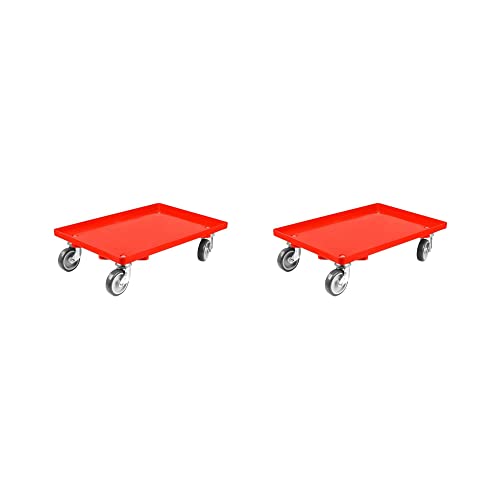 SparSet 2X Transportroller für Euroboxen 60x40cm mit Gummiräder rot | Geschlossenes Deck | 2 Lenkrollen & 2 Bremsrollen | Traglast 300kg | Kistenroller Logistikroller Rollwagen Profi-Fahrgestell von PROREGAL
