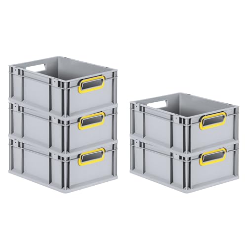 PROREGAL SuperSparSet 5x Eurobox NextGen Color | HxBxT 17x30x40cm | 16 Liter | Griffe gelb offen | Glatter Boden | Eurobehälter, Transportbox, Transportbehälter, Stapelbehälter von PROREGAL