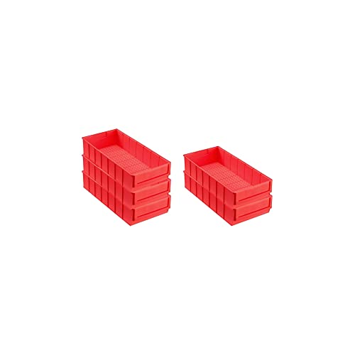 SparSet 5x Rote Industriebox 400 B | HxBxT 8,1x18,3x40cm | 4,7 Liter | Sichtlagerkasten, Sortimentskasten, Sortimentsbox, Kleinteilebox von PROREGAL
