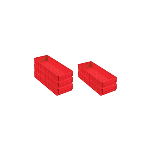 SparSet 5x Rote Industriebox 500 B | HxBxT 8,1x18,3x50cm | 6 Liter | Sichtlagerkasten, Sortimentskasten, Sortimentsbox, Kleinteilebox von PROREGAL