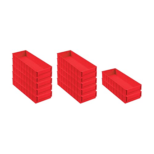 SuperSparSet 12x Rote Industriebox 500 B | HxBxT 8,1x18,3x50cm | 6 Liter | Sichtlagerkasten, Sortimentskasten, Sortimentsbox, Kleinteilebox von PROREGAL