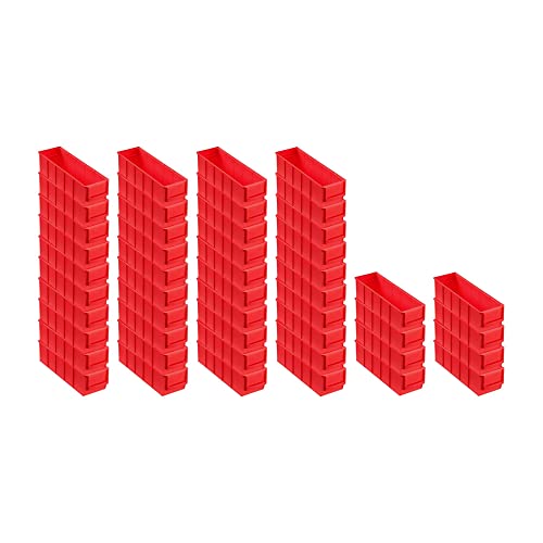 SuperSparSet 48x Rote Industriebox 300 S | HxBxT 8,1x9,1x30cm | 1,6 Liter | Sichtlagerkasten, Sortimentskasten, Sortimentsbox, Kleinteilebox von PROREGAL